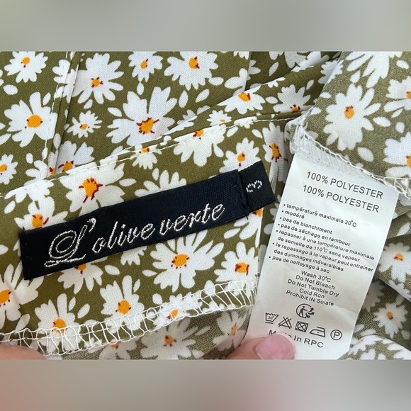 L'olive Verte Floral V-Neck Dress size 3 - Picture 5 of 6